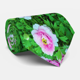 Elegant Pink Tree Peony Flowers with Yellow Centre Tie