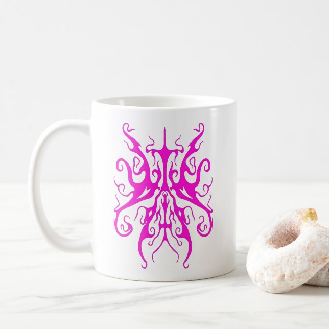 Elegant Pink Tribal Mask Abstract Design Coffee Mug (With Donut)
