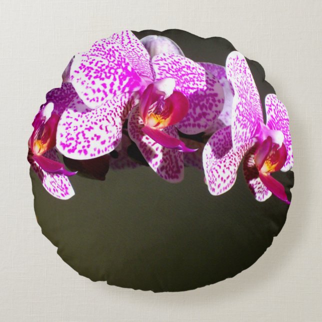 Elegant pink tropical floral flowers orchids  round cushion (Front)