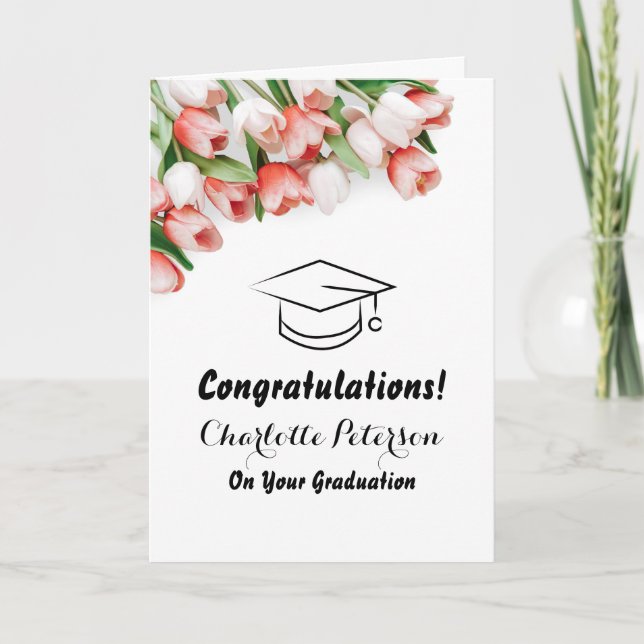 Elegant Pink Tulip Graduation Congratulation Card (Front)