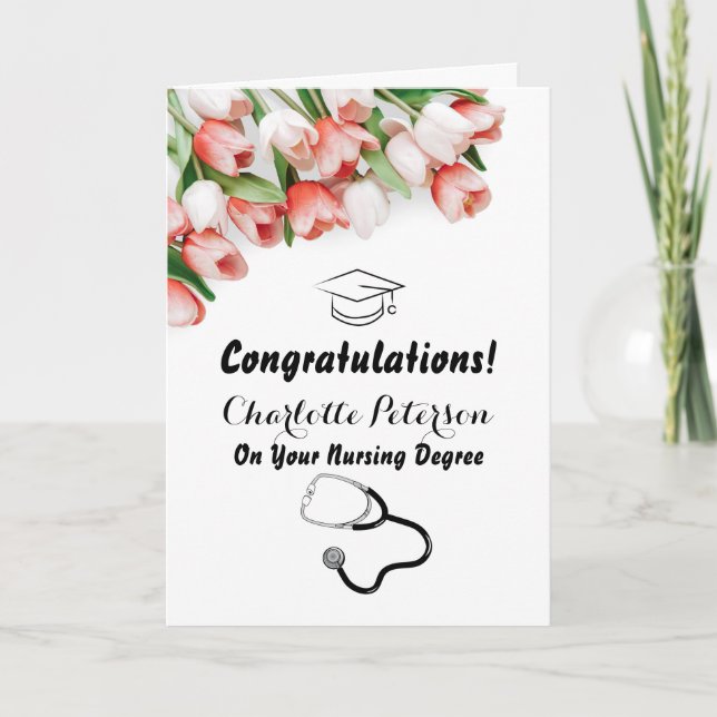 Elegant Pink Tulip Nurse Graduation Congratulation Card (Front)