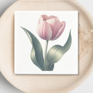 Elegant Pink Tulip Watercolor Flower Cocktail  Napkin