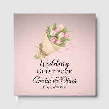 Élégant Pink Tulipes Bouquet Wedding Guest Book