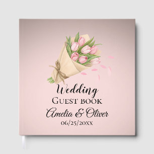 Élégant Pink Tulipes Bouquet Wedding Guest Book