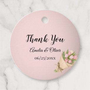 Elegant Pink Tulips Bouquet Wedding Favour Tags