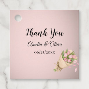 Elegant Pink Tulips Bouquet Wedding Favour Tags