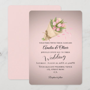 Elegant Pink Tulips Bouquet Wedding Invitation