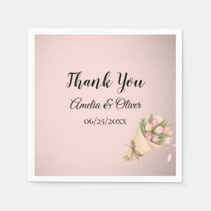 Elegant Pink Tulips Bouquet Wedding Napkin