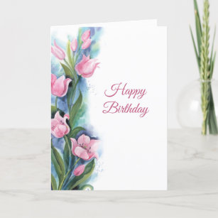 Elegant Pink Tulips Floral Birthday Card