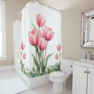 Elegant Pink Tulips Floral Mother's Day Gift  Shower Curtain