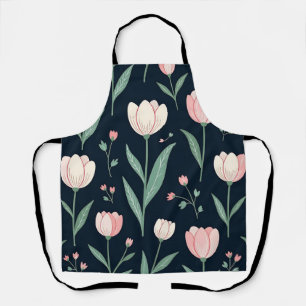Elegant Pink Tulips Floral Seamless Pattern Apron