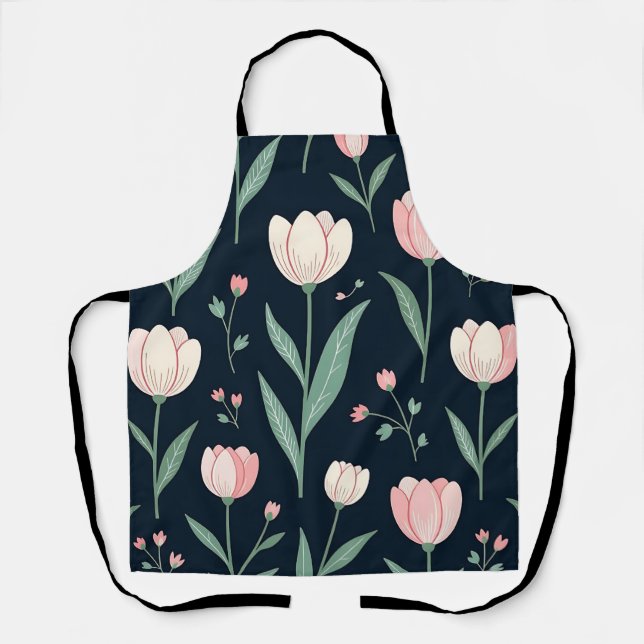 Elegant Pink Tulips Floral Seamless Pattern  Apron (Front)