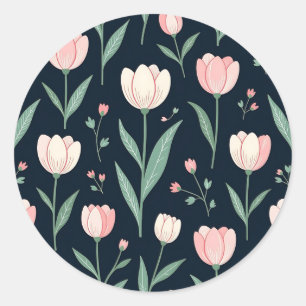 Elegant Pink Tulips Floral Seamless Pattern Classic Round Sticker