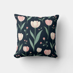 Elegant Pink Tulips Floral Seamless Pattern Cushion