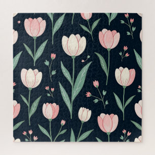 Elegant Pink Tulips Floral Seamless Pattern  Jigsaw Puzzle