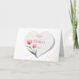 Elegant Pink Tulips Paper Heart Mother's Day Card