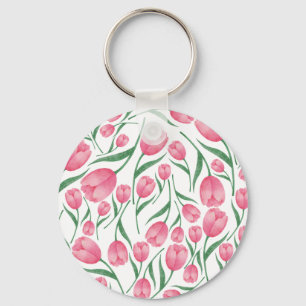 Elegant Pink tulips pattern floral Key Ring