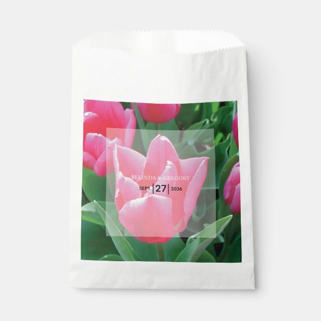 Elegant Pink Tulips Wedding  Favour Bag (Front)