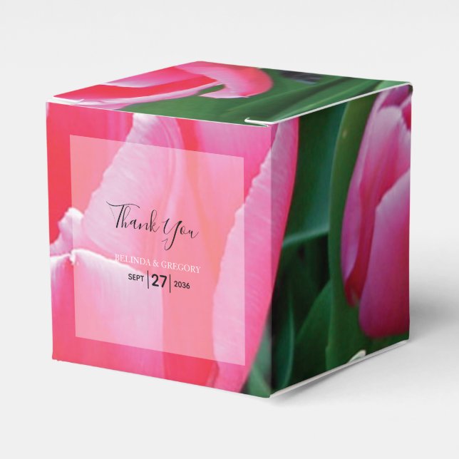 Elegant Pink Tulips Wedding Favour Box (Front Side)