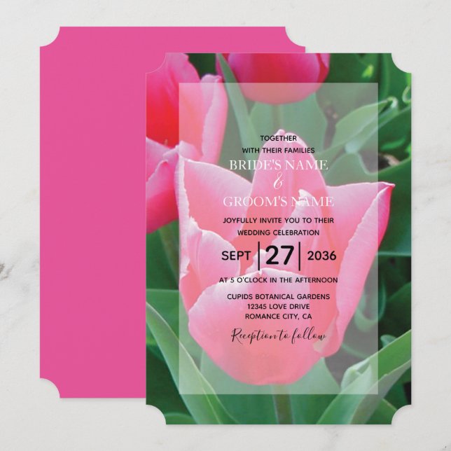 Elegant Pink Tulips Wedding Invitations (Front/Back)