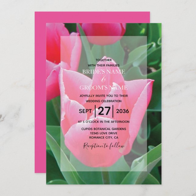 Elegant Pink Tulips Wedding Invitations (Front/Back)