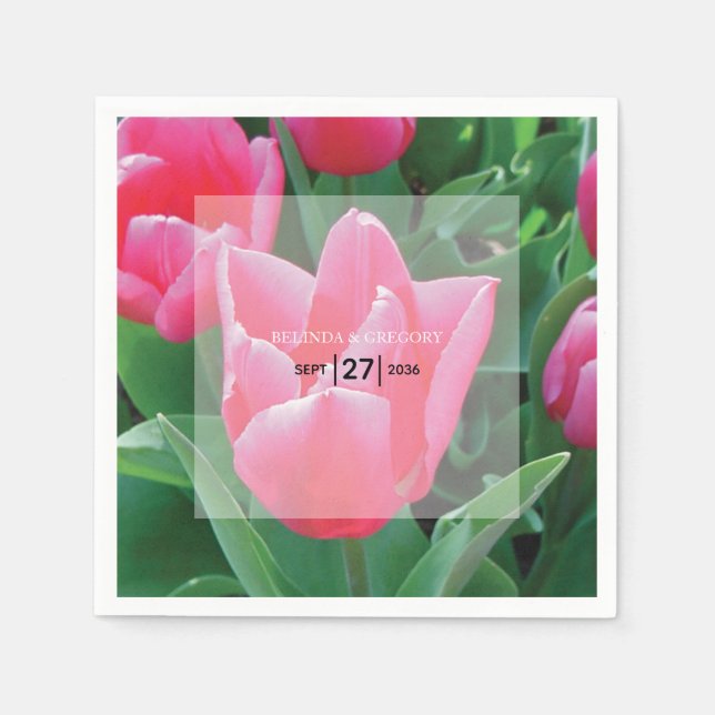 Elegant Pink Tulips Wedding Napkin (Front)
