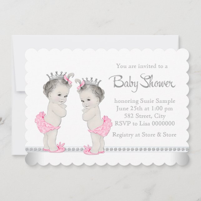 Elegant Pink Twin Girl Baby Shower Invitation (Front)