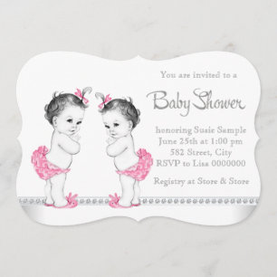 Elegant Pink Twin Girl Baby Shower Invitation