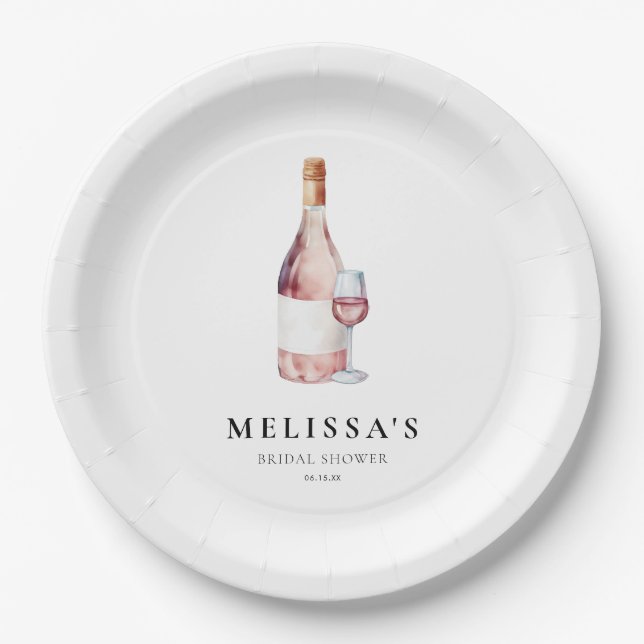 Elegant Pink Vino Before Vows Bridal Shower Paper Plate (Front)