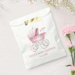 Elegant Pink Vintage Baby Carriage Baby Shower Favour Bag