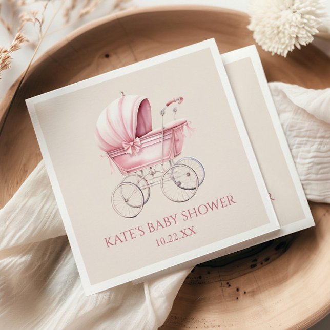 Elegant Pink Vintage Baby Carriage Baby Shower Napkin (Creator Uploaded)
