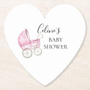 Elegant Pink Vintage Baby Carriage baby shower Paper Coaster