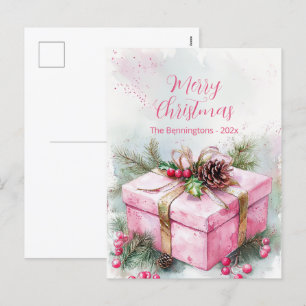 Elegant Pink Vintage Christmas Postcard