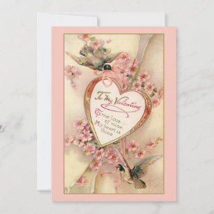 Elegant Pink Vintage Floral Valentine Heart Holiday Card