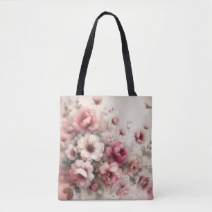 Elegant Pink Vintage Inspired Watercolor Floral Tote Bag