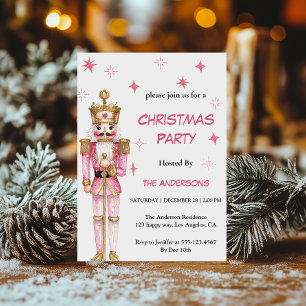Elegant Pink Vintage Nutcracker Christmas Party Invitation