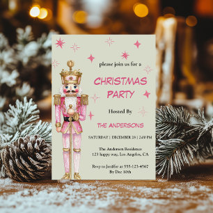Elegant Pink Vintage Nutcracker Christmas Party Invitation