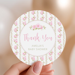 Elegant Pink Vintage Rose Thank You Classic Round Sticker