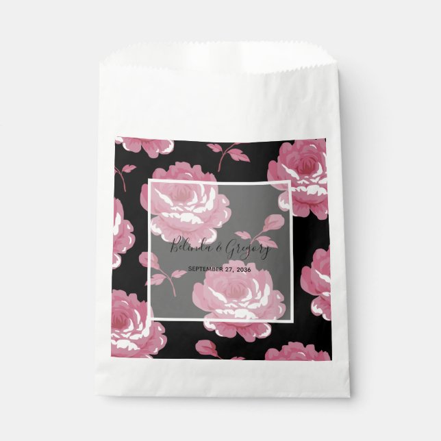 Elegant Pink Vintage Roses Wedding  Favour Bag (Front)