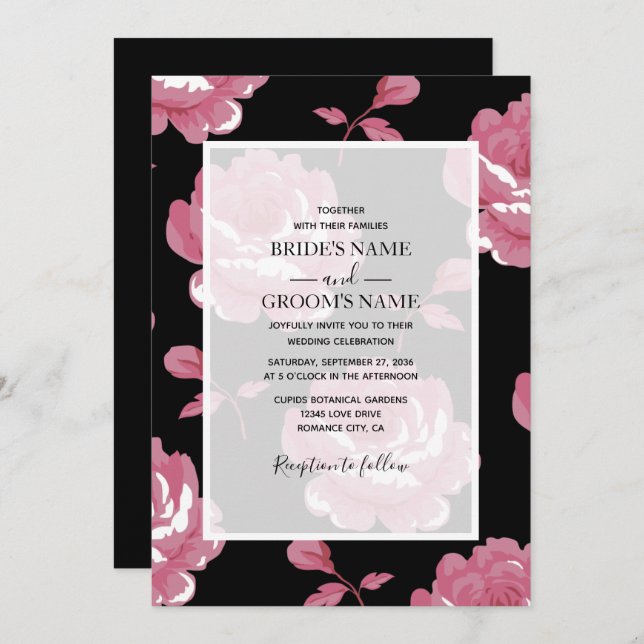 Elegant Pink Vintage Roses Wedding Invitations (Front/Back)