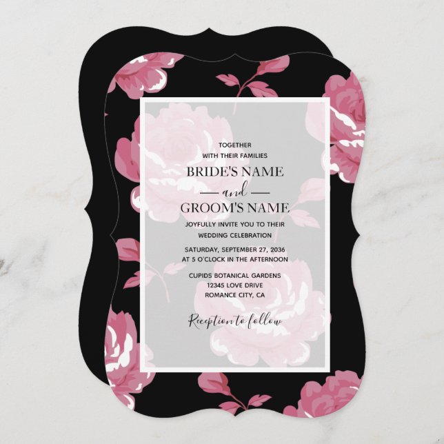 Elegant Pink Vintage Roses Wedding Invitations (Front/Back)