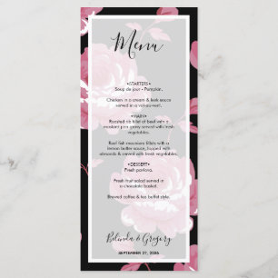 Elegant Pink Vintage Roses Wedding Menu