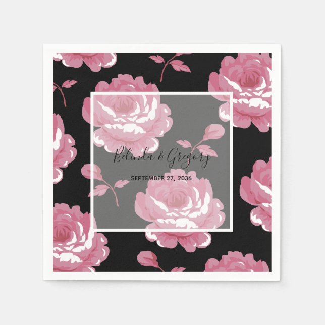 Elegant Pink Vintage Roses Wedding  Napkin (Front)