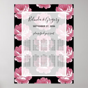 Elegant Pink Vintage Roses Wedding Seating Chart