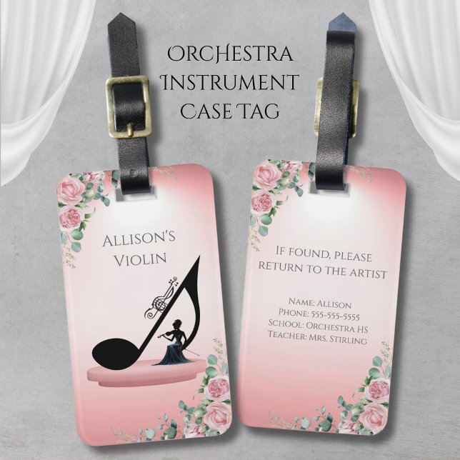 Elegant Pink Viola Violin Instrument Case Tag (A thoughtful and unique gift for any dedicated orchestra music student!)
