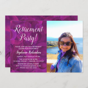 Elegant Pink Violet Rose Photo Retirement Party Invitation