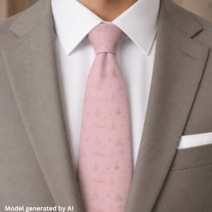 Elegant Pink W/ Gold Christmas Tree Doodles  Tie