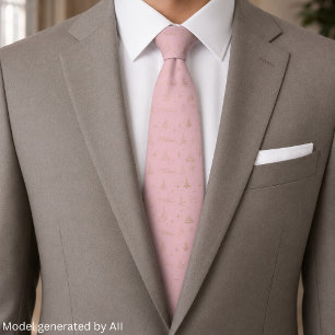 Elegant Pink W/ Gold Christmas Tree Doodles Tie