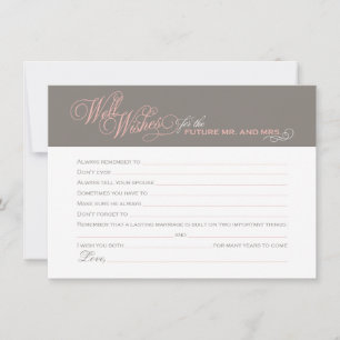 Elegant Pink Warm Grey Bridal Shower Well Wishes Advice Card
