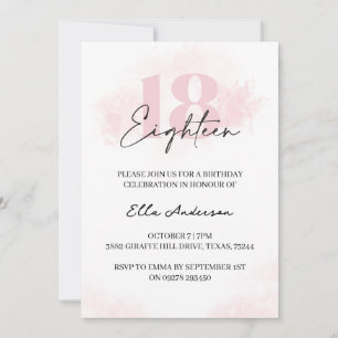 Elegant Pink Watercolor 18th Birthday Party Invitation
